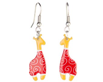 Handbeschilderde giraffe oorbellen, dierlijke oorbellen, dierlijke sieraden, grappige oorbellen, grappige sieraden, kindercadeau, oorbellen voor kinderen