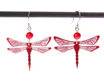 Red Dragonfly Earrings, Insect Jewelry, Quirky Earrings, Quirky Jewelry, Insect Earrings, Dragonfly jewelry, Quirky Jewelry, Quirky Earrings