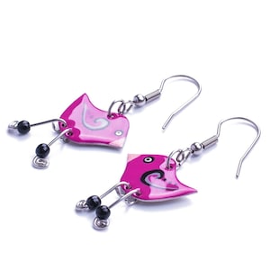 Purple bird earrings, hand painted enamel earrings, stainless steel earrigns, whimsical fun quirky jewelry, fun earrings, colorful jewelry image 1