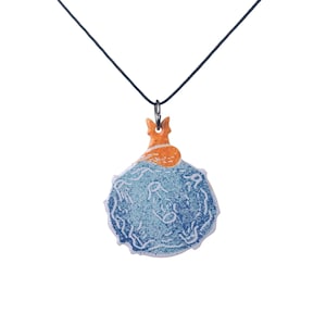 Hand-painted Fox on a Planet Pendant, Stainless Steel