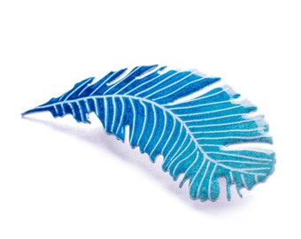 Blue Hand-painted Stainless Steel Feather Brooch, Enamel Pin, Enamel Badge, Blue Pin, Blue Brooch, Metal Pin, Metal Brooch, Metal Badge