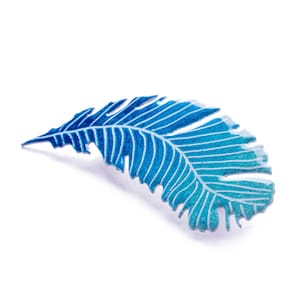 Blue Hand-painted Stainless Steel Feather Brooch, Enamel Pin, Enamel Badge, Blue Pin, Blue Brooch, Metal Pin, Metal Brooch, Metal Badge
