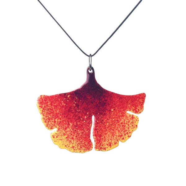 Ginkgo Leaf Pendant, Enamel Pendant, Ginkgo Pendant, Natural Statement Pendant, Ginkgo Jewelry, Ginkgo Necklace, Statement Necklace for Wife