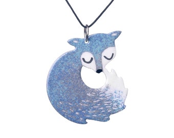 Silver Fox Pendant, Enamel Pendant, Whimsical Pendat, Fox Jewelry, Playful Style, Fox Jewelry Set, Fox Necklace, Playful Necklace