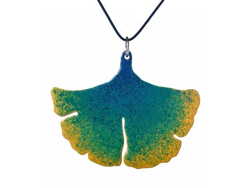 Green Ginkgo Leaf Pendant, Enamel Pendant, Ginkgo Pendant, Natural Statement Pendant, Ginkgo Jewelry, Ginkgo Necklace