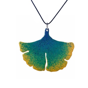 Green Ginkgo Leaf Pendant, Enamel Pendant, Ginkgo Pendant, Natural Statement Pendant, Ginkgo Jewelry, Ginkgo Necklace