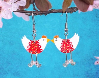 Pendientes de pollo divertidos, joyería caprichosa, joyería divertida, pendientes extravagantes, joyería extravagante, pendientes de animales, pendientes divertidos, pendientes funky