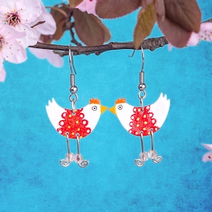 Funny Chicken Earrings , Whimsical Jewelry, Funny Jewelry, Quirky Earrings, Quirky Jewelry, Animal Earrings, Funny Earrings, Funky Earrings