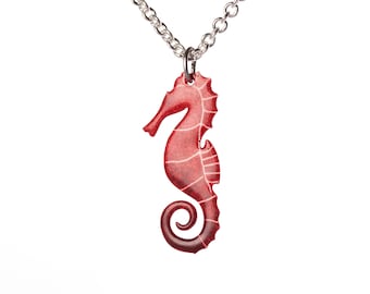 Seahorse Pendant, Seahorse Necklace, Beach Jewelry, Ocean Jewelry for Women, Stainless Steel Necklace, Enamel Necklace, Seahorse Jewelry