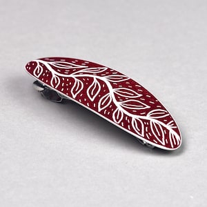 Branch with Leaves Dark Red Hair Barrette, Stainless Steel