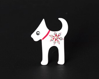 Scottie Brooch, White Dog Brooch,  Enamel Dog Pin, Enamel Dog Brooch, Enamel Pin, Dog Badge, Dog Lover Gift, Personalized Brooch
