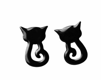 Black Cat Stud Earrings Whimsical Silhouette, Adorable Cat Earrings, Cat Lover Gift, Kitten Earrings, Cat Jewelry