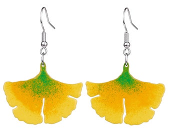 Yellow Ginkgo Earrings, Ginkgo Leaf Earrings , Colorful Earrings, Colorful Jewelry, Custom Earrings, Custom Jewelry, Wholesale Jewelry