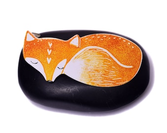 Hand Painted Fox Hair Clip, Orange Hair Clip, Sleeping Fox, French Barrette