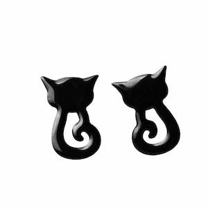 Schwarze Katzenohrstecker, wunderliche Silhouette, entzückende Katzenohrringe, Katzenliebhabergeschenk, Kätzchenohrringe, Katzenschmuck