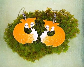 Fox Earrings, Fox Jewelry, Fashion Jewelry, Woodland Earrings, Playful Jewelry, Animal Earrings, Girlfriend Gift Earrings, Bright Earrings