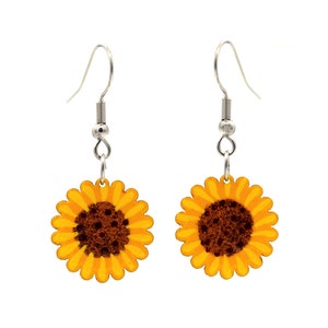Sunflower Earrings, Handpainted Spring Earrings, Flower Earrings, Sunflower Jewelry