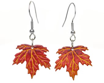 Hand-painted Maple Leaf Earrings, Autumnal Earrings, Autumn Earrings, Enameled Stainless Steel, Leaves Earrings, Natural Statement