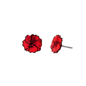Poppy Stud Earrings - Hand Painted and Enamelled in Red