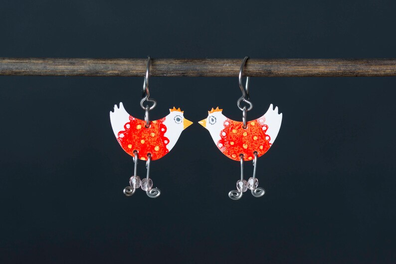 Funny Chicken Earrings Whimsical Jewelry Funny Jewelry Etsy