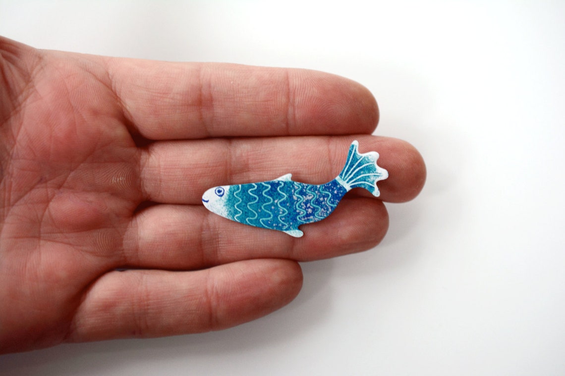 Blue Fish Brooch Fish Pin Fish Badge Enamel Pin Enamel Etsy