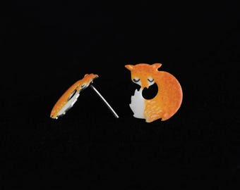 Hand-painted Little Fox Stud Earrings, Stainless Steel, Statement Earrings, Gift Ideas for Her, Animal Earrings, Fox Earrings, Cute Fox