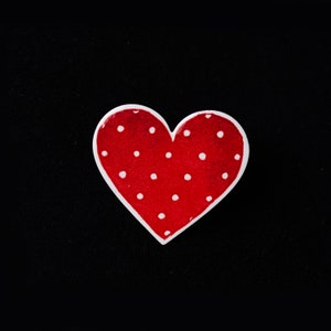 Handpainted Heart Pin Stainless Steel Heart Badge Polka Dot Retro Style Badge, Retro Pin, Red Heart, Romantic Badge, Heart Pin Brooch