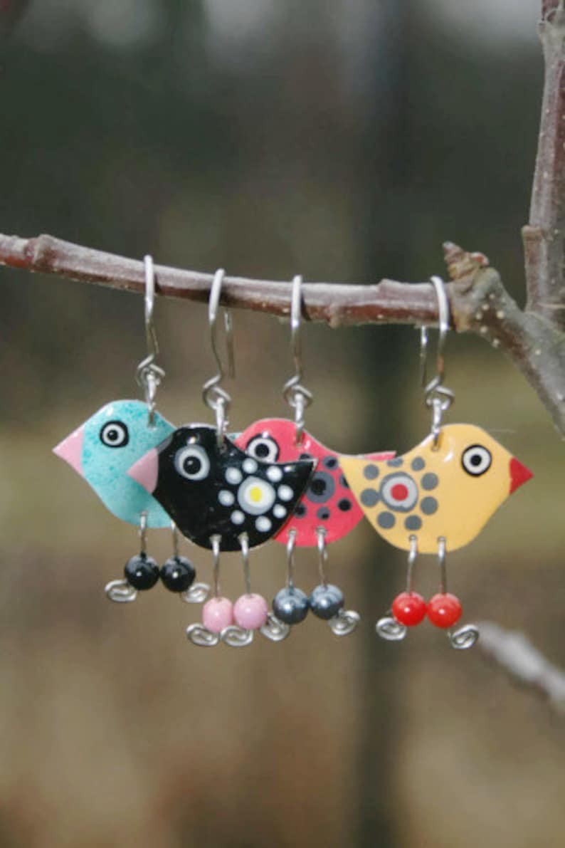 Funny Earrings, Stainless Steel Bird Earrings Whimsical Earrings Whimsical Jewelry Playful Colorful Fun Earrings, Fun Jewelry, Ice-breaker zdjęcie 1