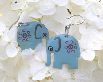 Elephant earrings stainless steel, Handpainted earrings, womens jewelry, elephant jewelry, turquoise earrings, animal jewelry, boho earrings