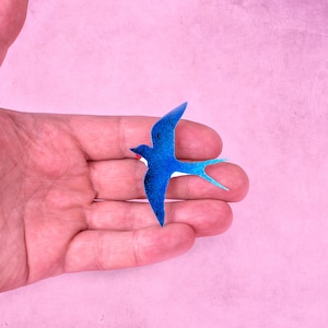 Elegant Handpainted Blue Swallow Brooch on Stainless Steel Base image 3