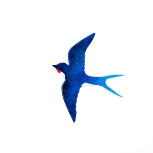 Elegant Handpainted Blue Swallow Brooch on Stainless Steel Base image 2