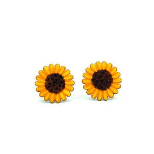 Sunflower Earrings, Handpainted Spring Earrings, Flower Earrings, Sunflower Jewelry, Sunflower Studs, Stud Earrings