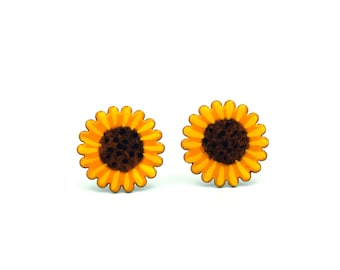 Sonnenblume Ohrringe, handbemalt E-Frühling Ohrringe, Blumenohrringe, Sonnenblume Schmuck, Sonnenblume Ohrstecker, Ohrstecker