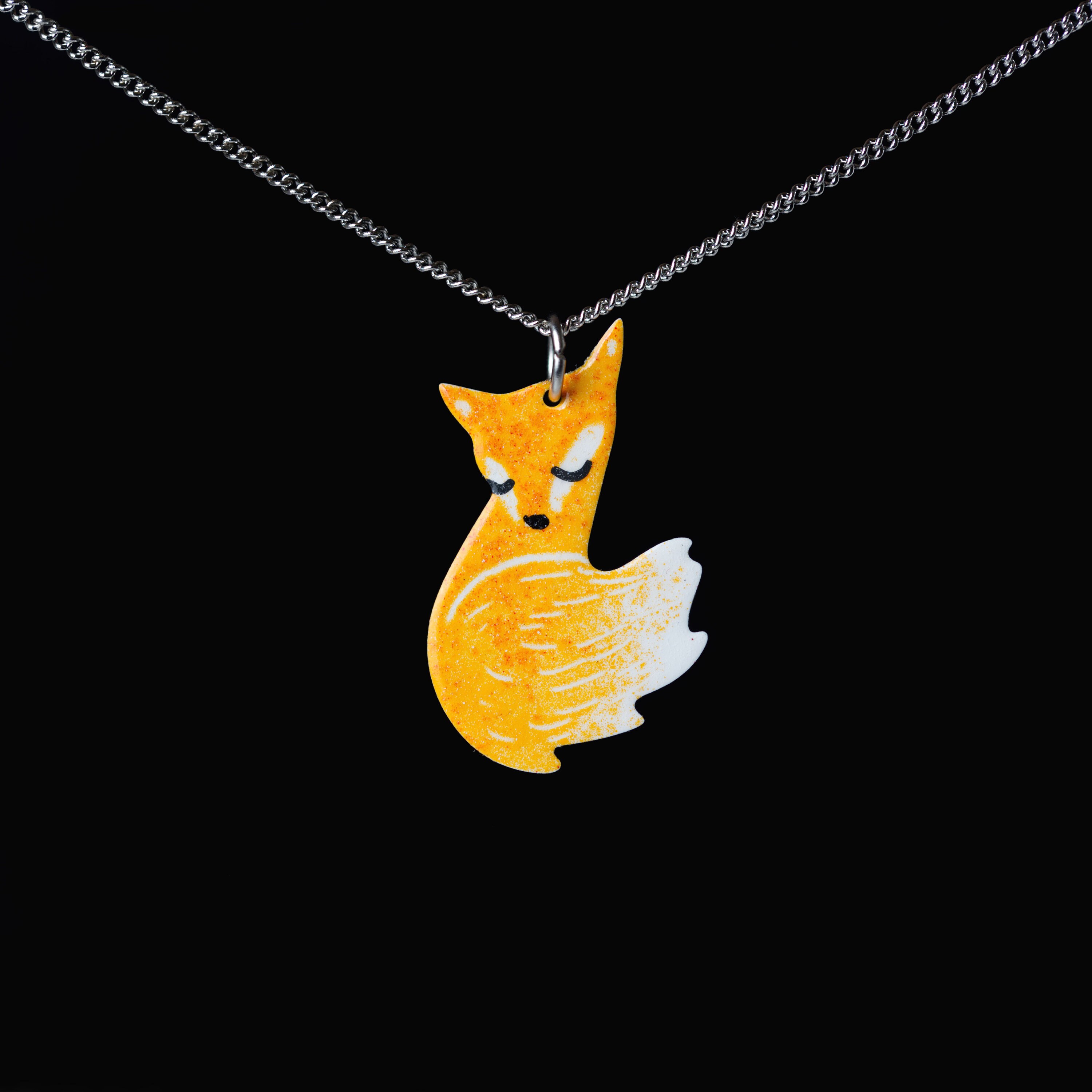 Hand-Painted Fox Couple Necklace, Couple Pendant, Couple Gift, Couple Jewelry, Fox Pendant, Enamel Pendant, Couple Necklace, Fox Jewelry