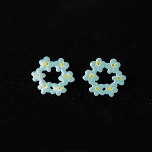 Wreath of forget-me-nots Earrings - Stainless Steel, Enamel Earrings, Forget-me-not Jewelry,