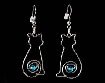 Cat earrings, Wire Wrapped Whimsical Silhouette, Personalized Earrings, Adorable Cat Earrings, Cat Lover Gift