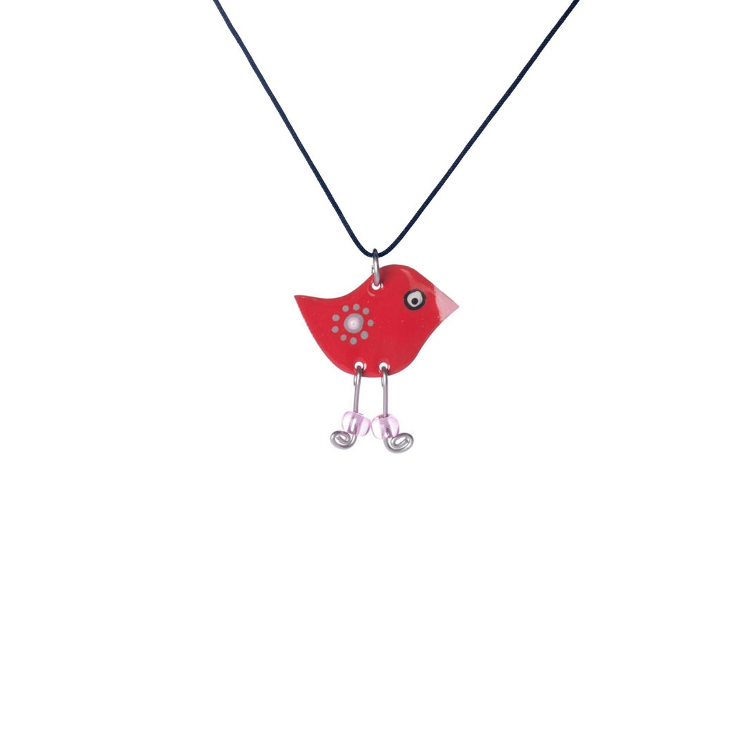 Red Bird Boho Dangle Pendant Enameled Metal Stainless Steel - Etsy