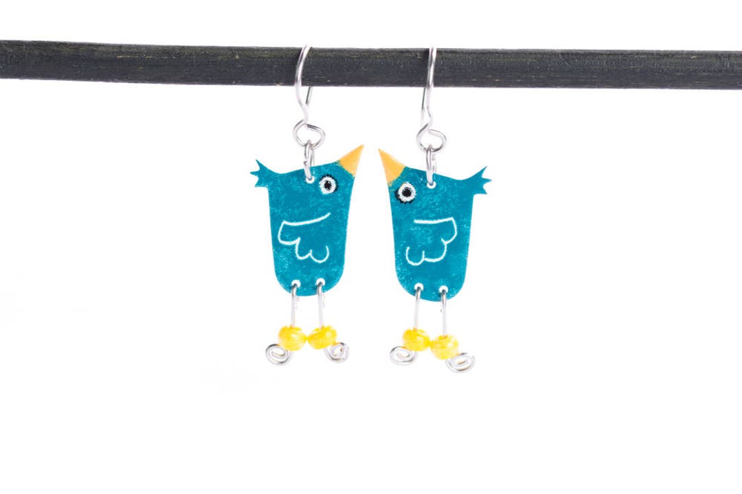 Funny Earrings Stainless Steel Blue Bird Funky Earrings Etsy