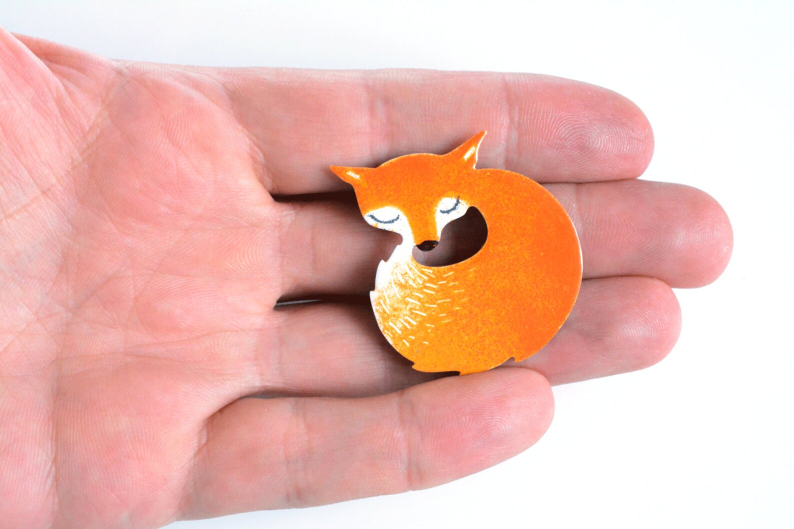 Gray Fox Brooch, Stainless Steel, Enameled Brooch, Whimsical Pin, Fox