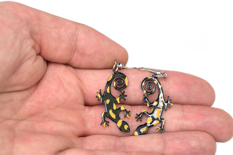 Salamander Earrings Eclectic Design Hand Painted Jewelry Etsy