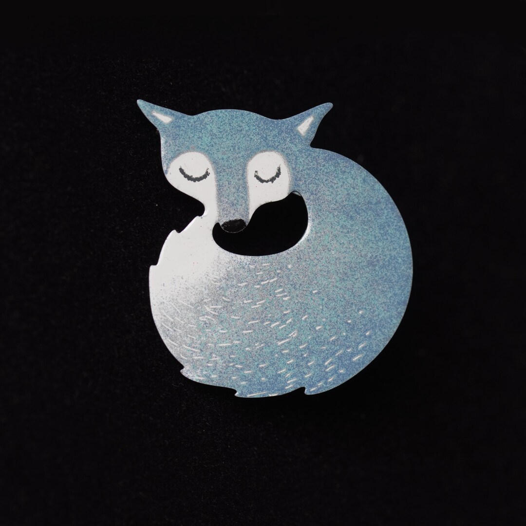 Gray Fox Brooch, Stainless Steel, Enameled Brooch, Whimsical Pin, Fox ...