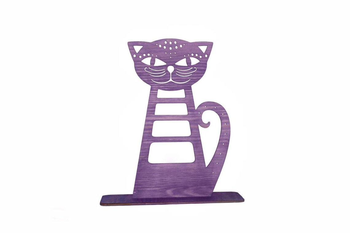 Large Cat Earring Holder Wooden Cat Jewelry Stand Jewelry Etsy