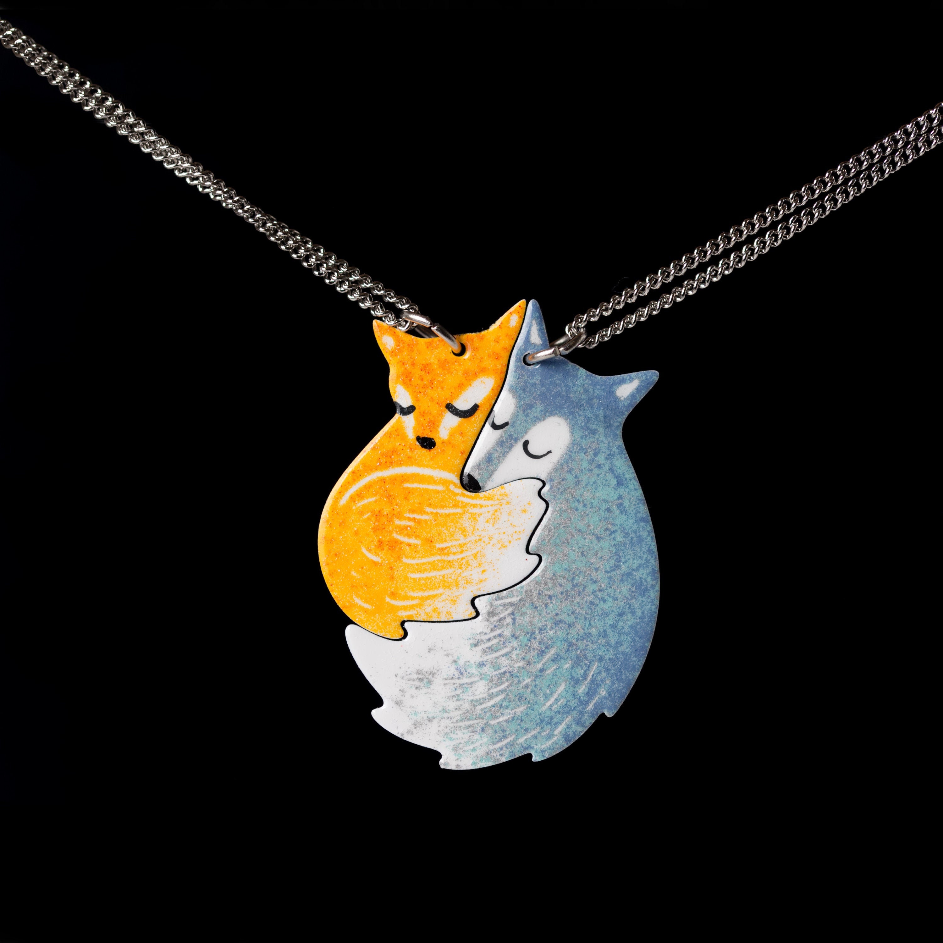 Hand-painted Fox Pendant, Couple Pendant, Couple Gift, Couple Jewelry…