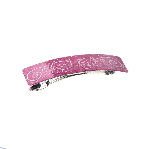 Barrette à cheveux, pince Français, Barrette illustrée, porte-queue de cheval chat, pince à cheveux rose, pince Français émail, Barrette Français émail