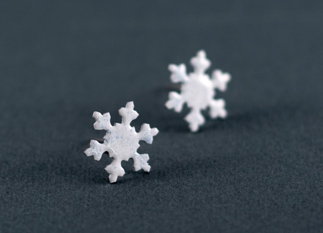 Snowflake for Winter Pae Stud Earrings in 18K White Gold Filled