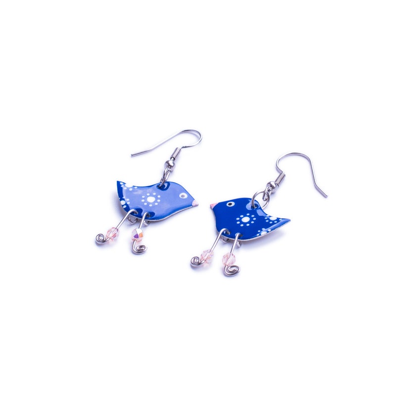 Funny Earrings, Stainless Steel Bird Earrings Whimsical Earrings Whimsical Jewelry Playful Colorful Fun Earrings, Fun Jewelry, Ice-breaker Navy blue