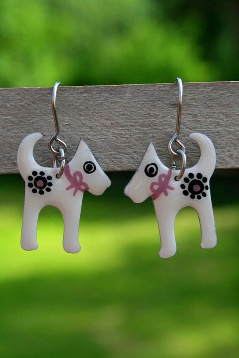 Scottie Dog Earrings Dog Lovers Jewelry Pink Bows White Etsy