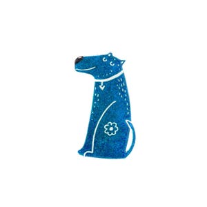 Quirky Blue Dog Brooch - Illustrated Brooch - Enamel on Stainless Steel