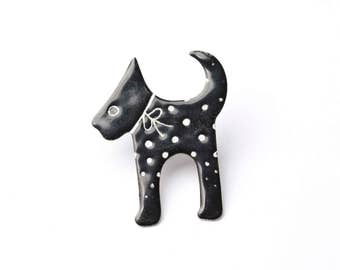Black Dog Brooch with Polka Dots Enamel Brooch, Enamel Pin, Hand Drawn Pin, Dog Badge, Dog Enamel Pin, Costume Jewelry, Dog Lover Gift
