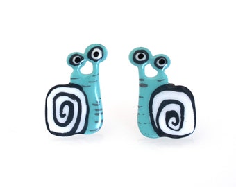 Funny Earrings, Blue Snail Stud Earrings, Enamel Jewelry, Snail Earrings, Animal Stud Earrings, Funky Earrings, Edgy Earrings, Ice-Breaker